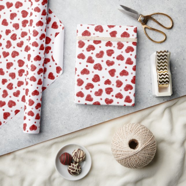 Rot-Weiß-Herzen-Muster Geschenkpapier (Basteln)