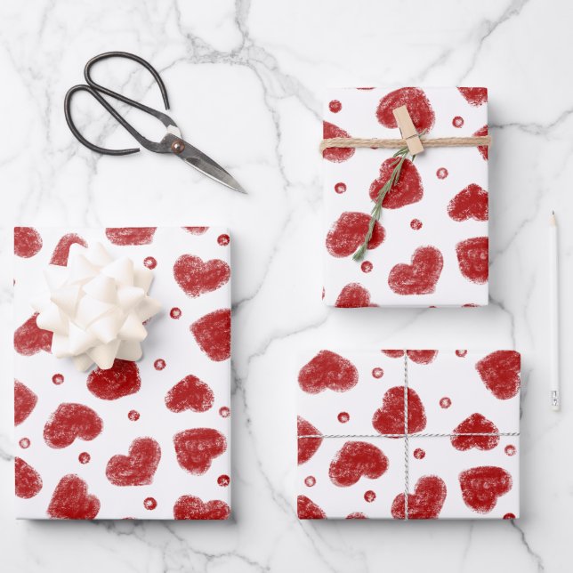 Rot-Weiß-Herzen-Muster Geschenkpapier Set (Vorderseite)