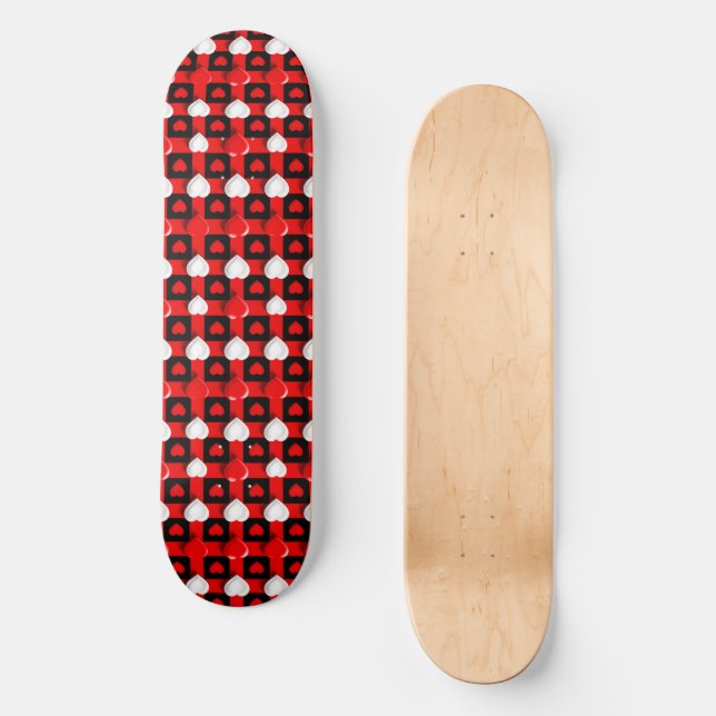 Rot-Weiß-Herzmuster Skateboard (Vorderseite)