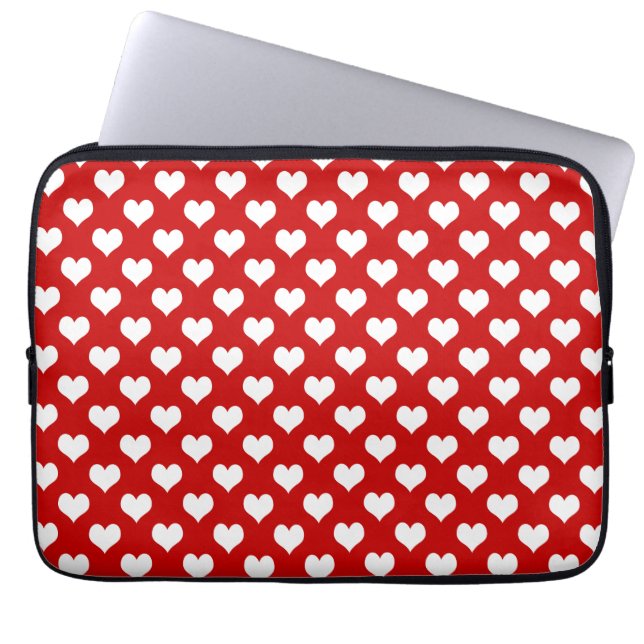 Rot-Weiß-Herzmuster-Stoff  Laptopschutzhülle (Vorderseite)