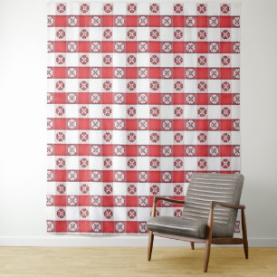 Rot-Weiß-Italienischer-Tischdecke-Druck Wandteppich