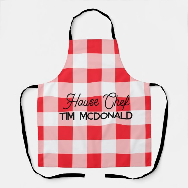 Rot-Weiß-Kariert Gingham HOUSE CHEF Schürze (Vorderseite)