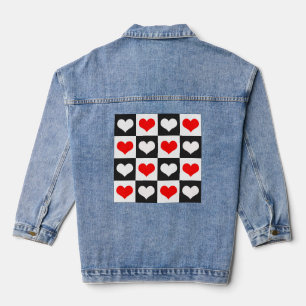 Rot-Weiß karierte Herzen Jeansjacke