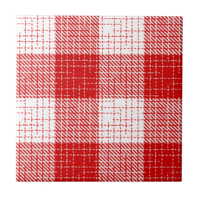 Rot-Weiß-Kariertes-Design mit kühnen Karos  Fliese (Vorderseite)
