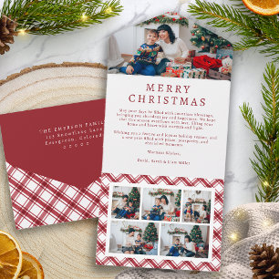 Rot-Weiß kariertes dreiteiliges Weihnachtsgrußkart All In One Einladung