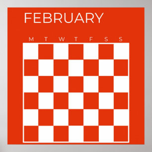 Rot-Weiß Kariertes Februar-Kalender ohne Datum Poster