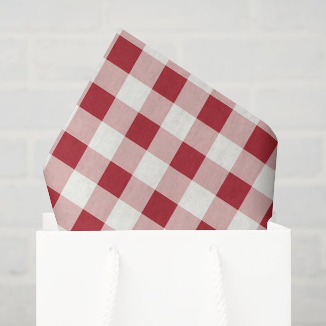 Rot-weiß kariertes Gingham-Muster im Vintage-Stil Seidenpapier (Geschenktüte)