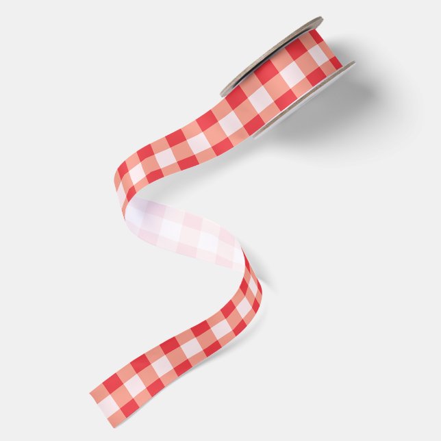 Rot-Weiß Karo Gingham Weihnachten Satinband (Rückseite)
