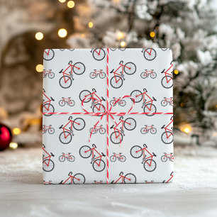 Rot-Weiß-klassisches Fahrrad-Muster-Weihnachten Geschenkpapier