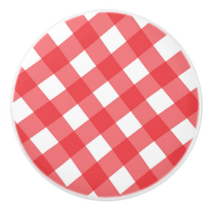 Rot-Weiß-Land-Gingham-Karo-Schachbrett Keramikknauf