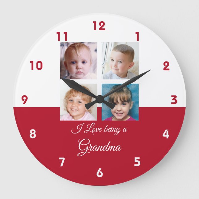 Rot-Weiß-Liebe als Oma-Foto Große Wanduhr (Vorderseite)