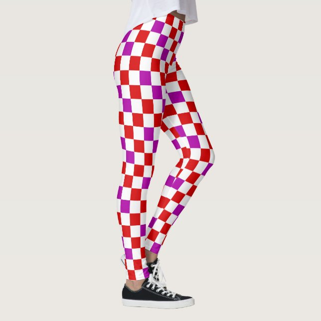 Rot-Weiß-Lila Karomuster-Design  Leggings (Rechts)