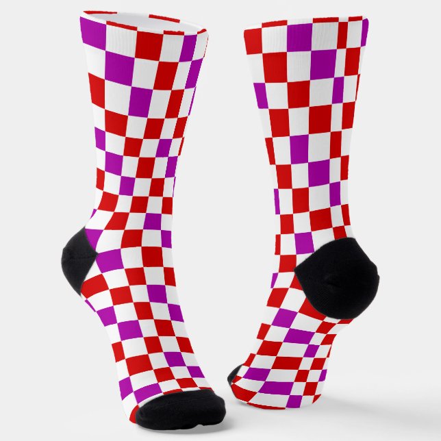 Rot Weiß Lila Karomuster Design  Socken (Gewinkelt)