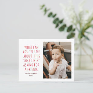 Rot-Weiß-Liste Fragend für einen Freund Funny Feiertagspostkarte