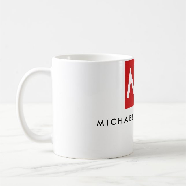 Rot-weiß-Monogramm-Elegant einzigartig Kaffeetasse (Links)