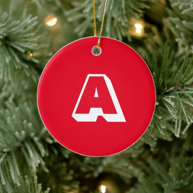 Rot-weiß-Monogramm-Erstweihnacht Keramik Ornament (Baum)