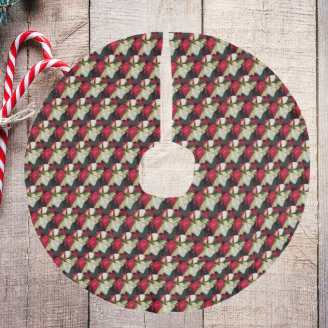 Rot-Weiß-Muster der Poinsettia Leinenimitat Weihnachtsbaumdecke (In Situ)