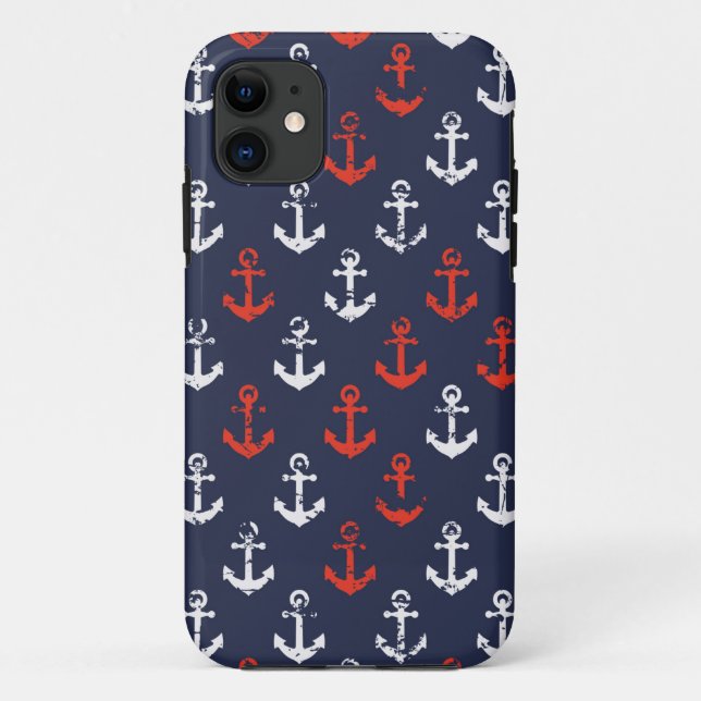 Rot-Weiß-Muster und Blaue Navy-Muster Case-Mate iPhone Hülle (Rückseite)
