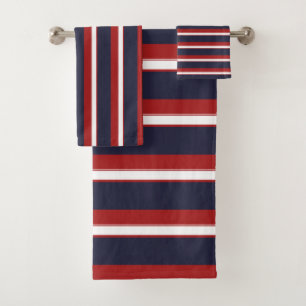 Rot Weiß Navy Blau Streifen Nautischer Streifen Badhandtuch Set