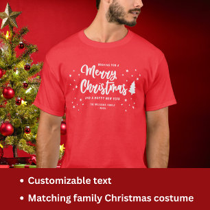 Rot Weiß Nicht Foto Familienname Frohe Weihnachten T-Shirt