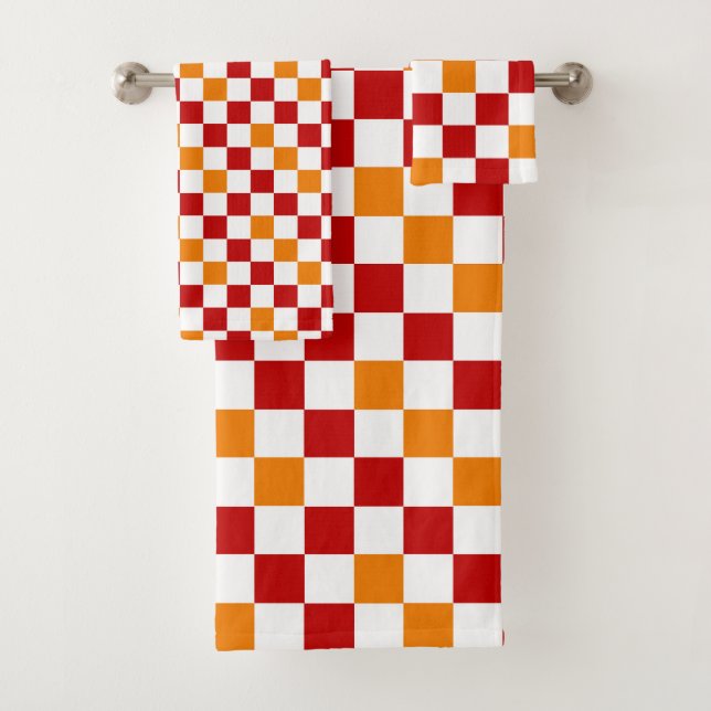 Rot-Weiß-Orange kariertes Musterdesign  Badhandtuch Set (Insitu)