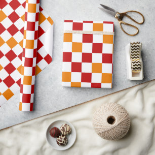 Rot-Weiß-Orange kariertes Musterdesign  Geschenkpapier
