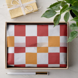 Rot-Weiß-Orange kariertes Musterdesign Seidenpapier