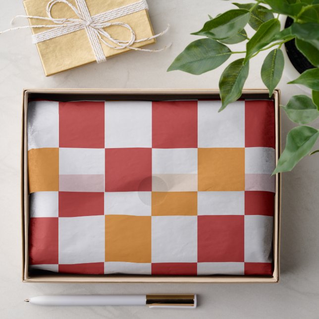 Rot-Weiß-Orange kariertes Musterdesign  Seidenpapier (Geschenk)