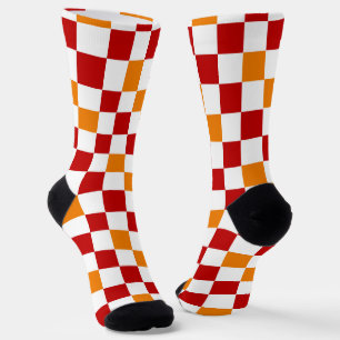 Rot-Weiß-Orange kariertes Musterdesign Socken
