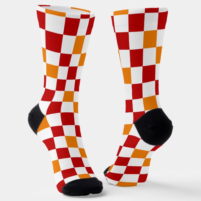 Rot-Weiß-Orange kariertes Musterdesign  Socken (Gewinkelt)