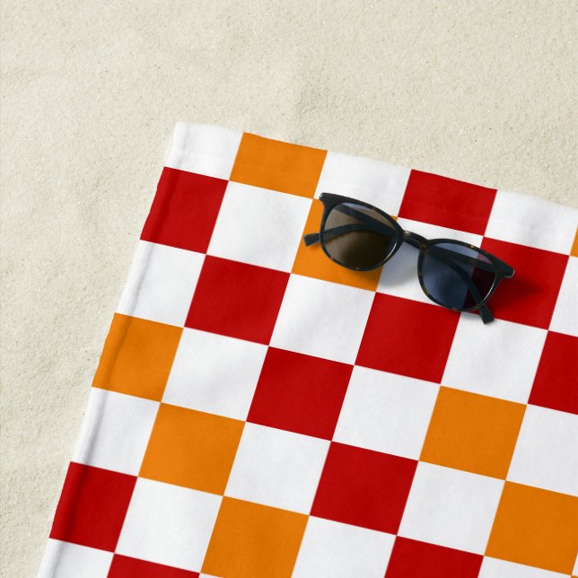 Rot-Weiß-Orange kariertes Musterdesign  Strandtuch (Beispiel)