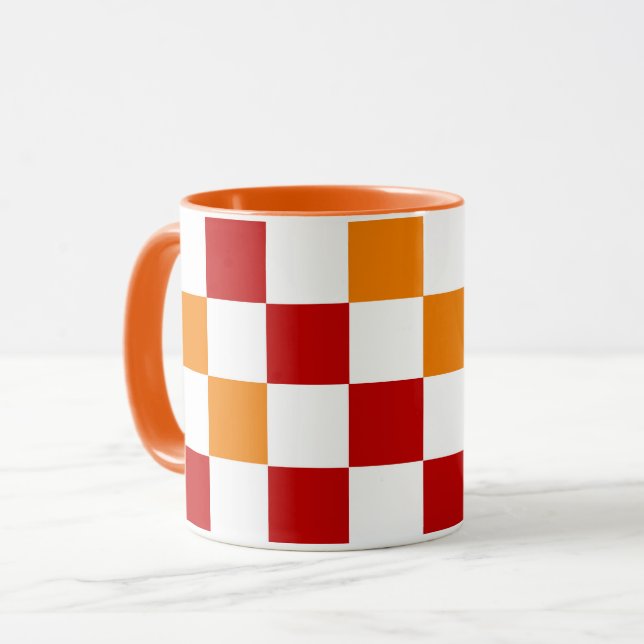Rot-Weiß-Orange kariertes Musterdesign  Tasse (Vorderseite Links)