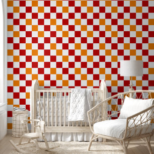 Rot-Weiß-Orange Karomuster-Design Tapete