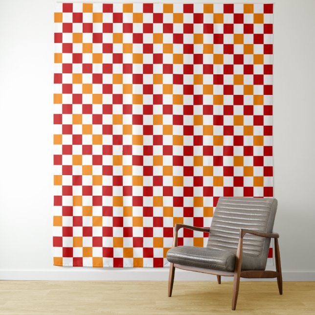 Rot-Weiß-Orange Karomuster-Design  Wandteppich (Beispiel)
