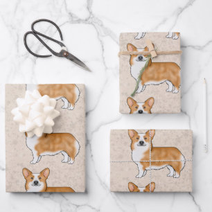Rot-Weiß-Pembroke-Welsh-Corgi-Hund-Kunstmuster Geschenkpapier Set
