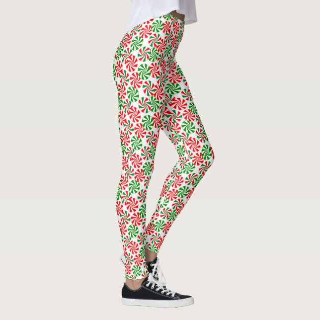Rot-Weiß-Peppermint-Candy-Swirl-Muster Leggings (Rechts)