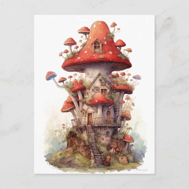 Rot-Weiß-Pilzhaus Postkarte (Vorderseite)