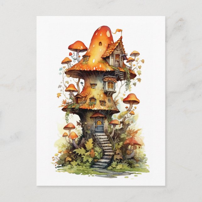 Rot-Weiß-Pilzhaus Postkarte (Vorderseite)