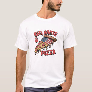 Rot, Weiß & Pizza – Lustige amerikanische Flaggen- T-Shirt