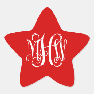Rot Weiß Preppy Vine Schrift Monogramm DIY Hinterg Stern-Aufkleber