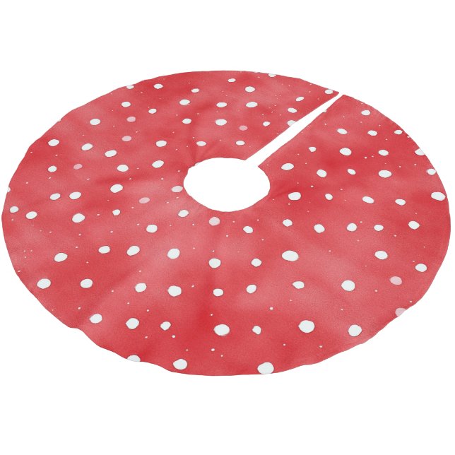 Rot-Weiß-Punkte-Weihnachten Polyester Weihnachtsbaumdecke (Schrägansicht)