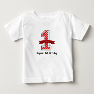 Rot-Weiß-Punktierte 1-Einser-Erstes-Geburtstagsfei Baby T-shirt
