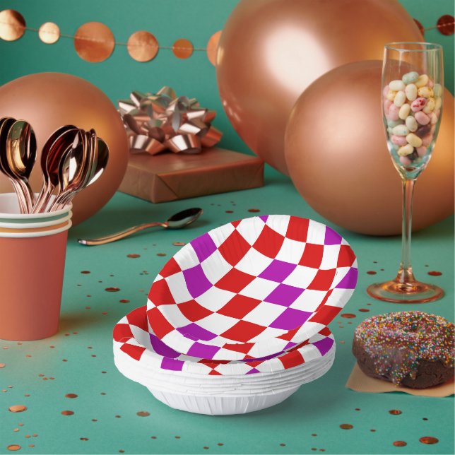Rot-Weiß-Purpur-Karuomuster-Design  Pappteller (Multi)