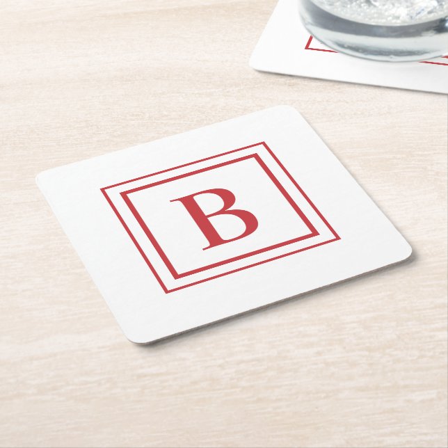 Rot-Weiß-Quadrat-Rahmen-Monogramm Rechteckiger Pappuntersetzer (angewinkelt)