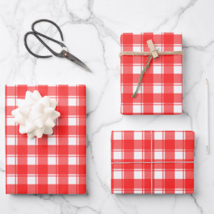 Rot-Weiß-Retro-Karomuster Geschenkpapier Set
