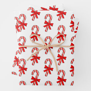 Rot-Weiß-Ribbonen Zeichnungen Weihnachten Zuckerst Geschenkpapier Set