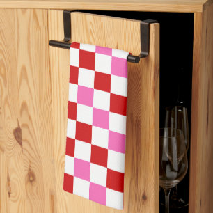 Rot Weiß Rosa Karomuster Design Geschirrtuch
