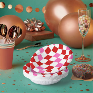 Rot Weiß Rosa Karomuster Design Pappteller