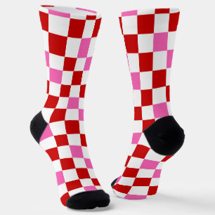 Rot-Weiß-Rosa Karomuster-Design Socken