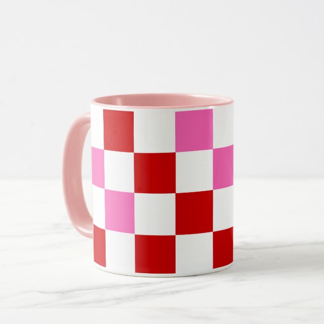 Rot-Weiß-Rosa Karomuster-Design  Tasse (Vorderseite Links)
